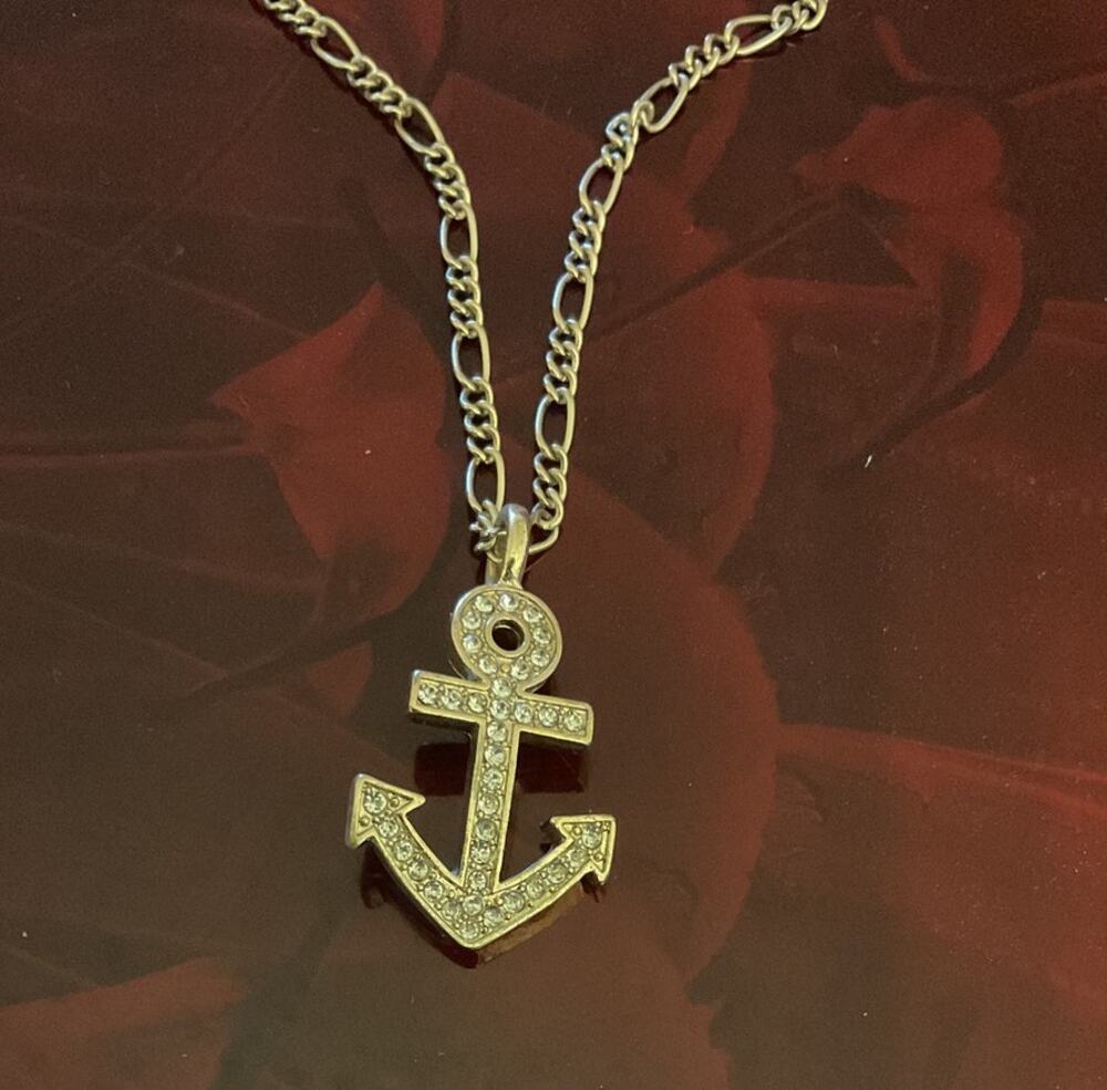 Vintage 90’s Nautical Anchor Gold Rhinestone Necklace